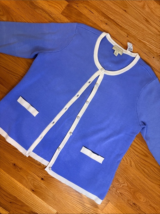 Talbots Sweaters - Appleseeds Periwinkle Blue Knit Cardigan with White Trim PL